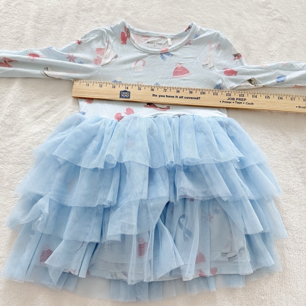 Angel Dear Girls 4T Ice Skating Tutu Dress Blue Long Sleeve Winter Ruffle - Picture 4 of 8